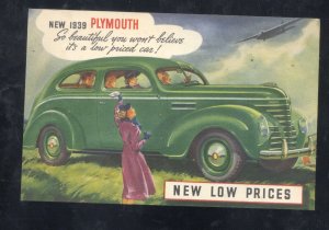 1939 PLYMOUTH 2 DOOR GREEN CAR DEALER ADVERTISING VINTAGE POSTCARD SPENCER OHIO