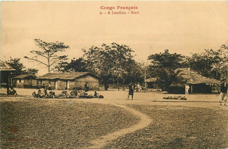 French Congo Loudima - Niari village indigen community life vintage postcard