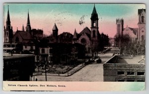 Dea Moines Iowa Seven Church Spires 1913 to Rochester NY Postcard A27