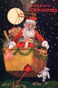 Santa Claus Hot Air Ballon Postcard Christmas