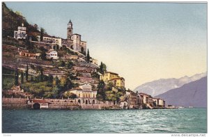Mountain side buildings overlooking the water, Lugano-Paradiso, Ticino, Switz...