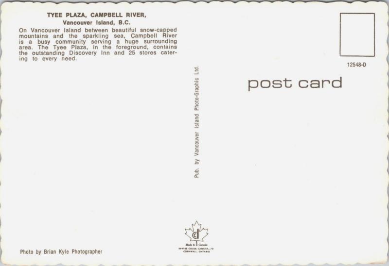 Tyee Plaza Campbell River Vancouver Island BC Aerial Unused Vintage Postcard D34