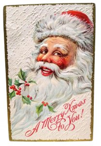 Santa Claus Long Beard  Nice Face Embossed Christmas Postcard Series 2000 Unused