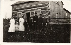 Family of Eight Portrait Old House Rocklyn Ontario ?? Real Photo Postcard E68