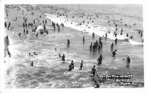 Postcard RPPC California Huntington Beach Surf Bathing 1944 23-2906 
