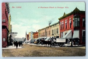 Portage Wisconsin WI Postcard Business Block Exterior View c1910 Vintage Antique