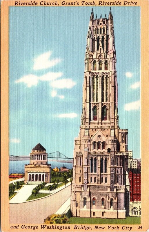 Riverside Church Grants Tomb Dr George Washington Bridge NYC New York Postcard 