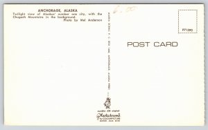 Anchorage Alaska~Twilight View~Chugach Mountains In Background~Vintage Postcard