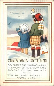 Whitney Christmas Children Cute Kids on Snowy Slope Vintage Postcard