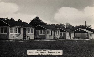 VINTAGE POSTCARD DUKE'S CABINS 6 MILES FROM DOWNTOWN BALTIMORE c. 1950s/1960s