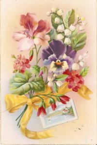 Beautiful bouquet of flowers Vintage Spanish, artist drawn, postcard
