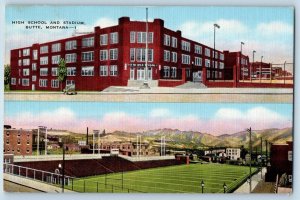 Butte Montana MT Postcard High School Stadium Building Dual View 1944 Vintage