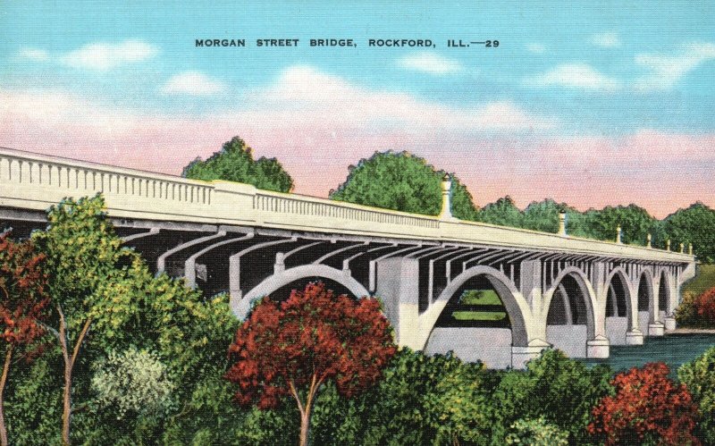 Vintage Postcard Morgan Street Bridge Rockford Illinois E. C. Kropp Pub.