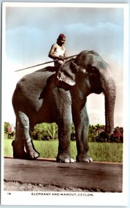 Postcard - Elephant And Mahout - Ceylon