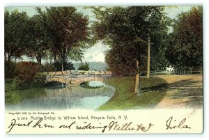 Rustic Bridge to Willow Island, Niagara Falls NY Postcard Vintage Antique 