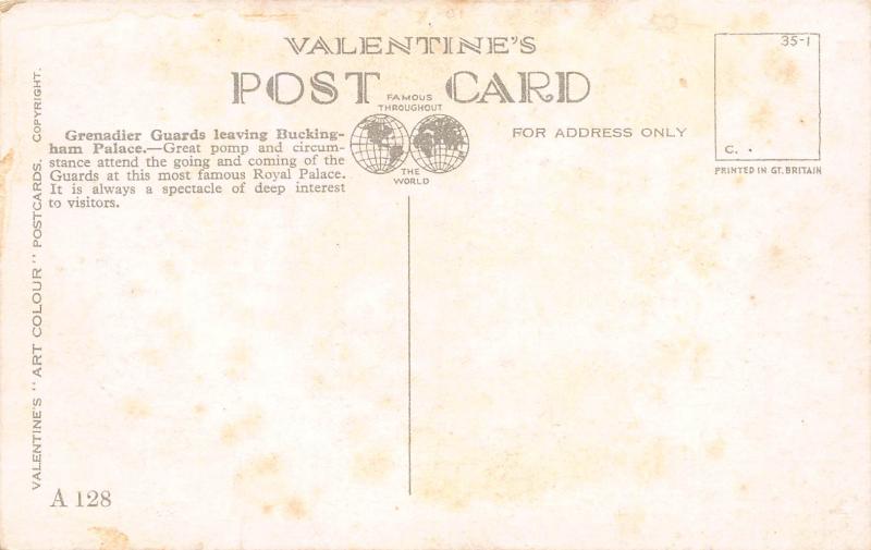 Grenadier Guards Leaving Buckingham Palace, early postcard, Unused