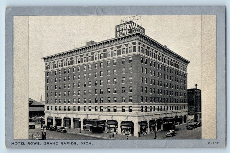 Grand Rapids Michigan Postcard Hotel Rowe Aerial View Building c1940 Clear View