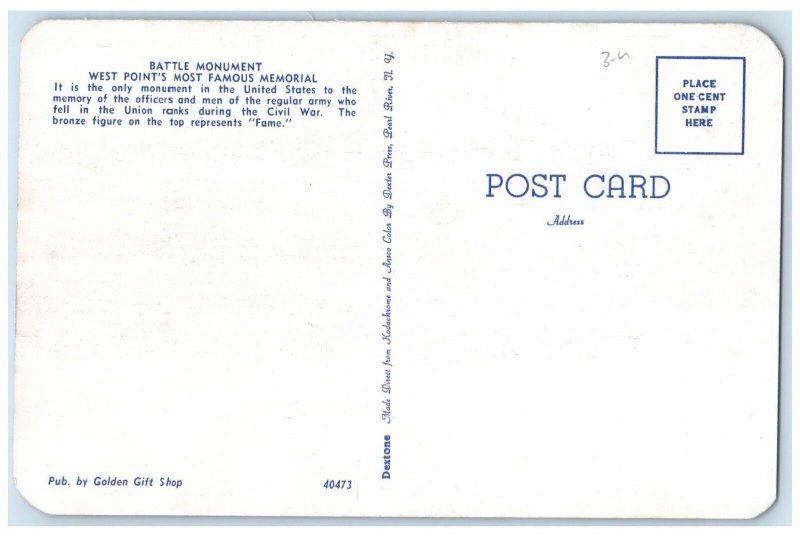 c1960 Battle Monument West Points Most Famous Memorial Civil War Fame Postcard