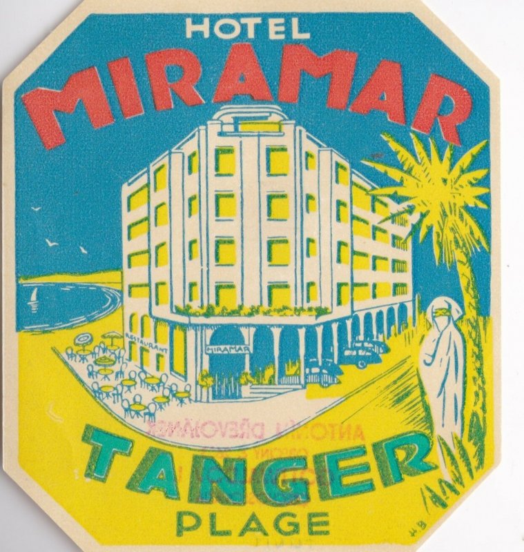 Morocco Tanger Hotel Miramar Vintage Luggage Label lbl0426
