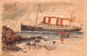 HAMBURG AMERICA SHIP LINE GERMANY SEA POST CANCEL TO USA POSTCARD 1903 