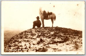 Vtg Out Where The West Begins Cowboy & Horse RPPC Real Photo DOPS Postcard