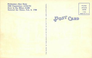 MASSACHUSETTS 1940-50s LARGE LETTER Greetings Postcard