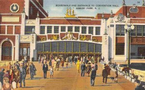 Convention Hall Entrance Boardwalk Asbury Park linen postcard