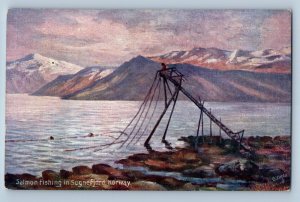 Sognefjord Norway Postcard Salmon Fishing c1910 Unposted Oilette Tuck Art