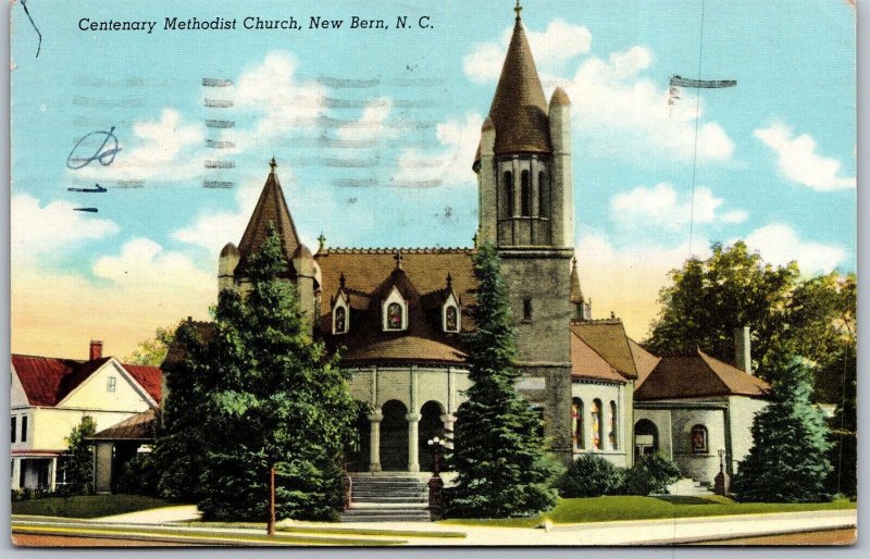 Vtg New Bern North Carolina NC Centenary Methodist Church 1940s View