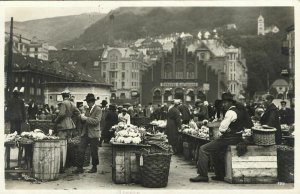 norway norge, BERGEN, Fischmarkt, Fish Market (1920s) RPPC Postcard