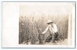 c1910's Black Americana Farmer Wheat Worker RPPC Photo Posted Antique Postcard