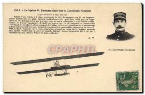 Postcard Old Jet Aviation Biplane M Farman driver by Lieutenant Cheutin