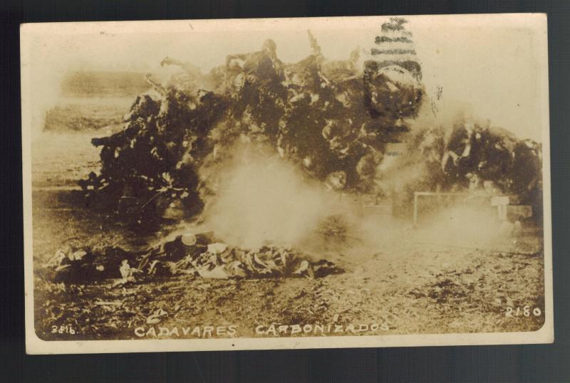Mint Mexico Revolution RPPC Pile of Charred Corpses real picture postcard