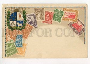 3073039 Uruguay STAMPS & arms on Vintage postcard