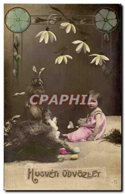 Fetes - Paques - Easter - Ostern Lapin - Easter Bunny and adorable child CPA (ca