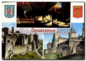 Postcard Modern Carcassonne La Cite fire Fireworks La Porte d'Aude