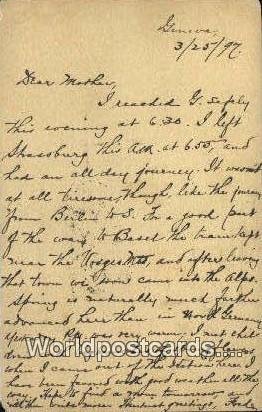 Letter to mother written 3/25/1897 Geneve Swizerland Postal Used Unknown 