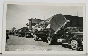 Logging Hauling Giant Fir Logs thru Town Arlington Transfer Co RPPC Postcard K8