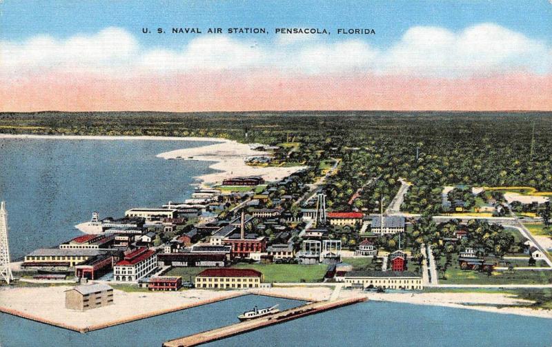 PENSACOLA, FL Florida  U.S. NAVAL AIR STATION  Aerial  MILITARY c1940's Postcard