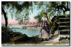 Old Postcard Menton Between Les Oliviers Study Folklore Artistic Mentonaise