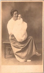RPPC,  Studio Photo  MOTHER & BABY Baptismal Gown? ca1910's AZO Stamp Postcard