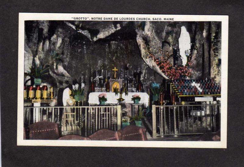 ME Notre Dame de Lourdes Church Grotto Saco Maine Postcard Saint Bernadette