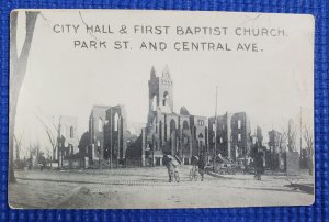 Vtg 1908 City Hall First Baptist Church Fire Chelsea Massachusetts MA Postcard