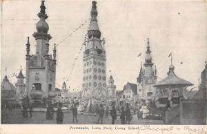 Coney Island New York Luna Park Promenade Street View Antique Postcard K78754