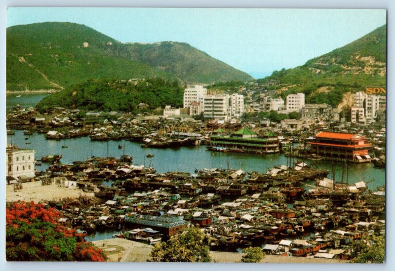 Hong Kong Postcard Sampans Hotels Birds Eye View of Aberdeen 1950's Unposted