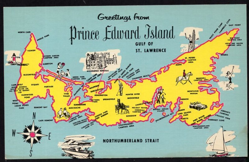 PEI MAP Greetings from Prince Edward Island - camping and picnic areas - Chrome