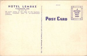 Linen Postcard Hotel Lembke U.S. 30 in Valparaiso, Indiana