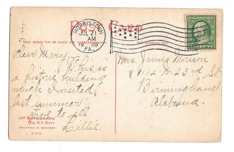 Valley Forge PA General Washingtons Headquaarters Postcard Flag Cancel 1909