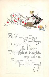 E2/ Valentine's Day Love Postcard c1910 Art Nouveau Woman Gold Watering Can 21