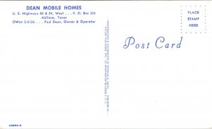 Postcard Dean Mobile Homes US Highway 80 & 84 in Abilene, Texas